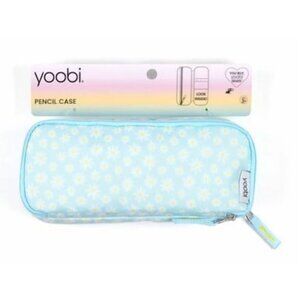 Yoobi Daisy Print Pencil Case With Dual Zippers & Light Blue Trim